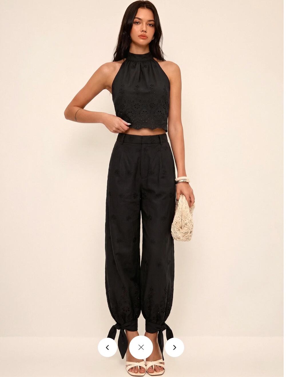 NWT Commense Eyelet Embroidery Top & Tie-Cuff Pants Set Sz S